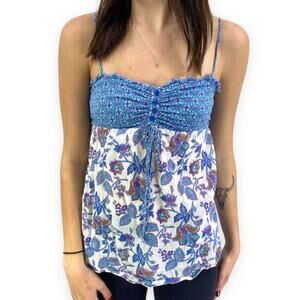 KIRRA Blue White Floral Print Spaghetti Strap Tank Top